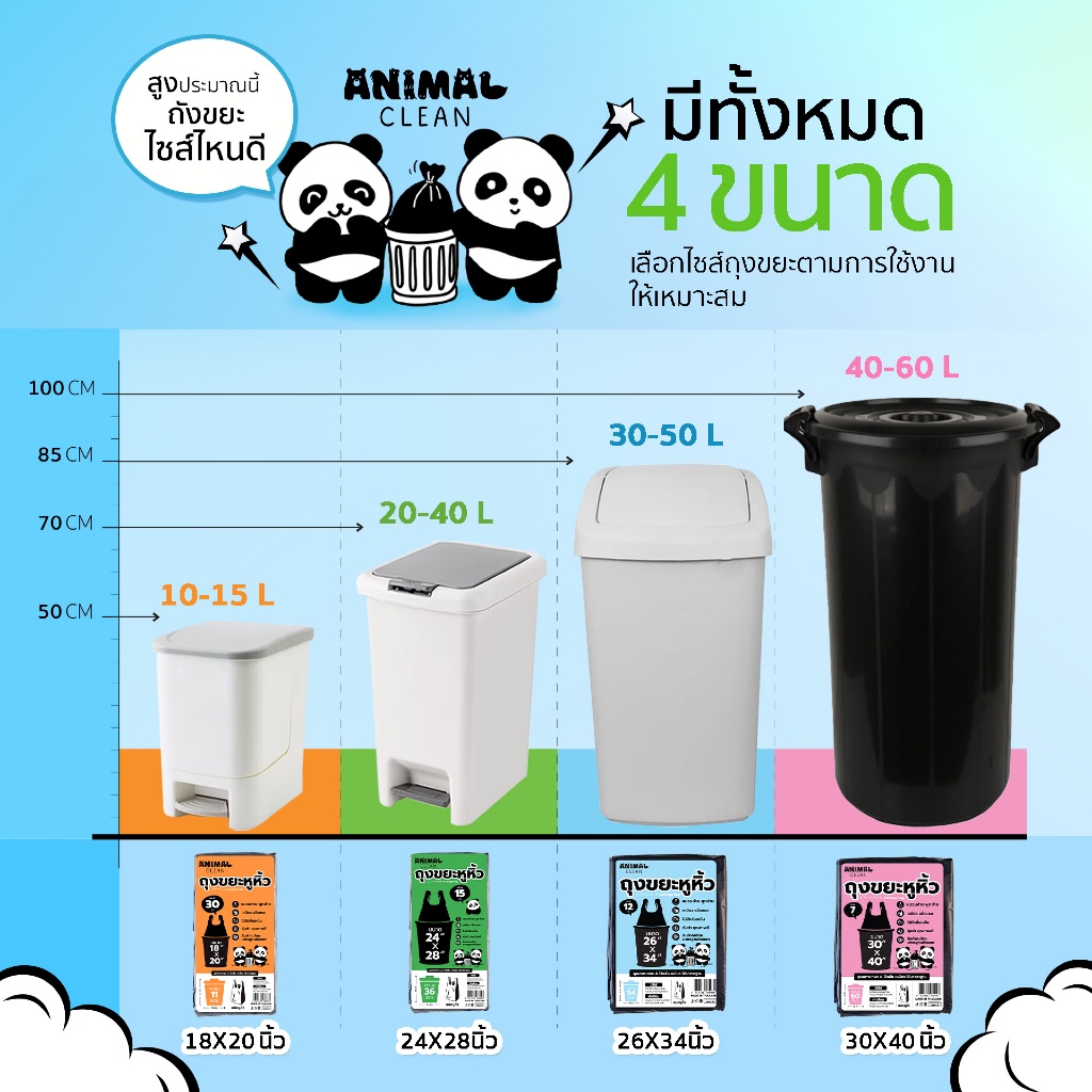 ถุงขยะแพนด้า แบบมีหูหิ้ว หูผูก มัดง่าย เหนียว ไร้กลิ่น คุ้มค่า มี 4 ขนาด ใส่ขยะเปียกและแห้งได้ - 3