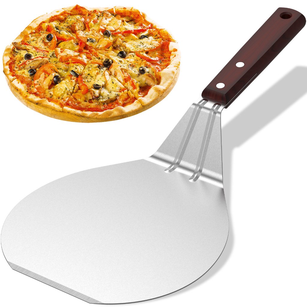 Stainless Steel Pizza Peel Shovel Metal Round Pizza Paddle with Wood Handle Metal Pizza Spatula 13.2x6.5inch