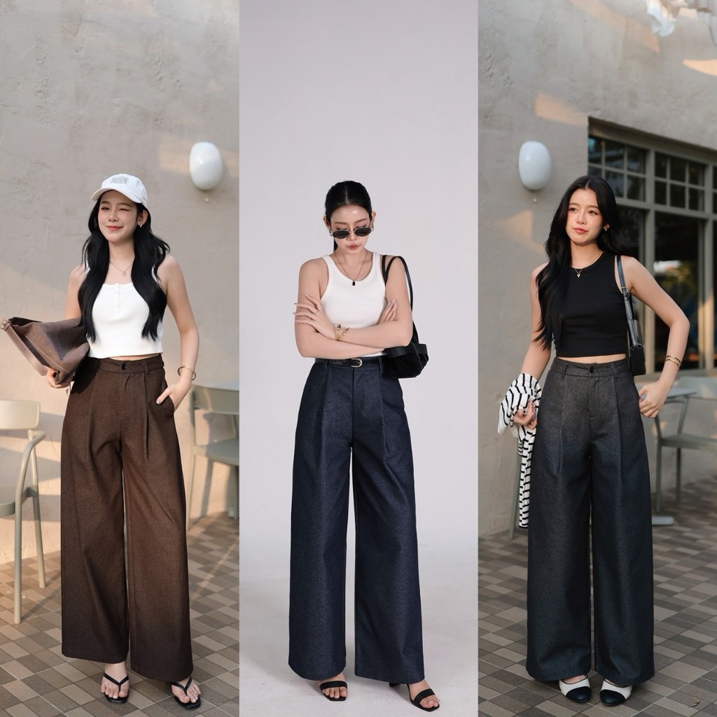 N7903 TULIP PANTS - มี 3 สี : สีเทาเข้ม, สีน้ำตาล, สีน้ำเงิน  - NUMBERSEVEN