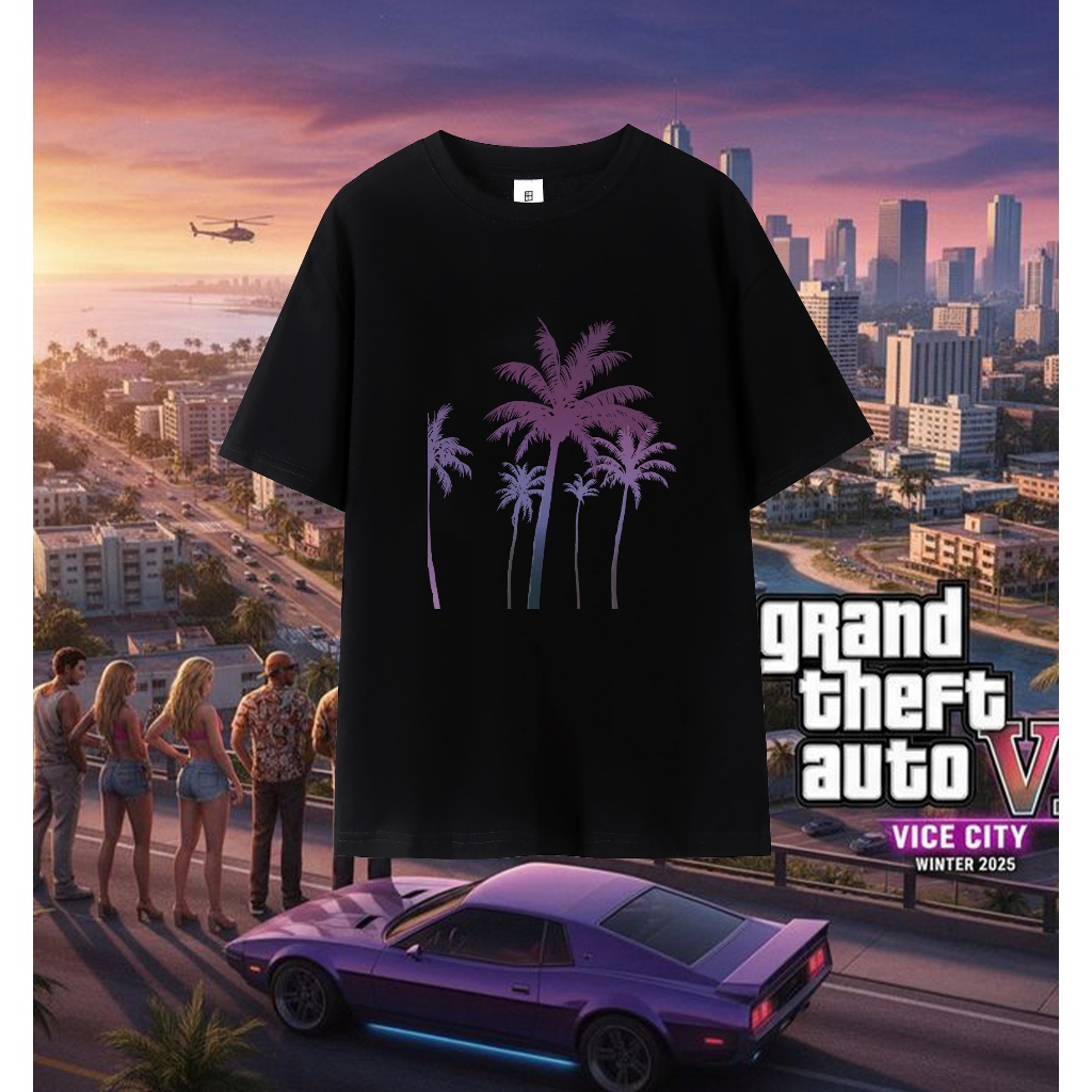 Gta 6 Anime Game Camisa Graphic Funny Printed T-shirt Top Humor รูปแบบ แขนสั้น เกมสนุกและสนุก