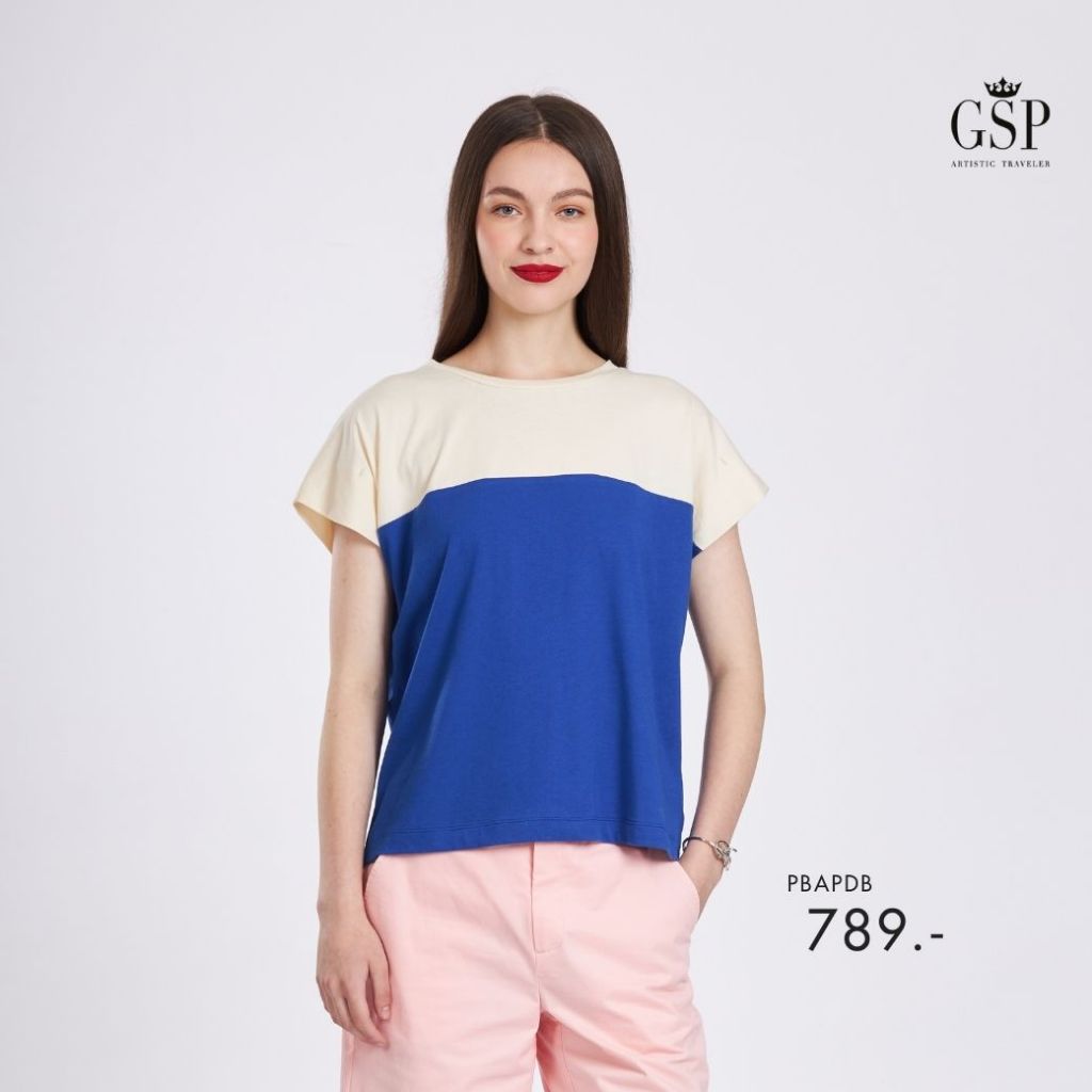 GSP woman’s Tee shirt Color Crop Tee Two tone เสื้อยืด คอกลม แขนล้ำ สีเบจกรม PBAPDB – โปรปัง