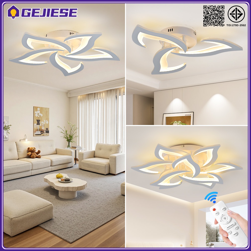 GEJIESE สามารถปรับความสว่างได้ ไฟ 3 สี ไฟ led เพดาน พร้อมรีโมทควบคุม คุณภาพสูง การป้องกันดวงตา โคมไฟเพดาน