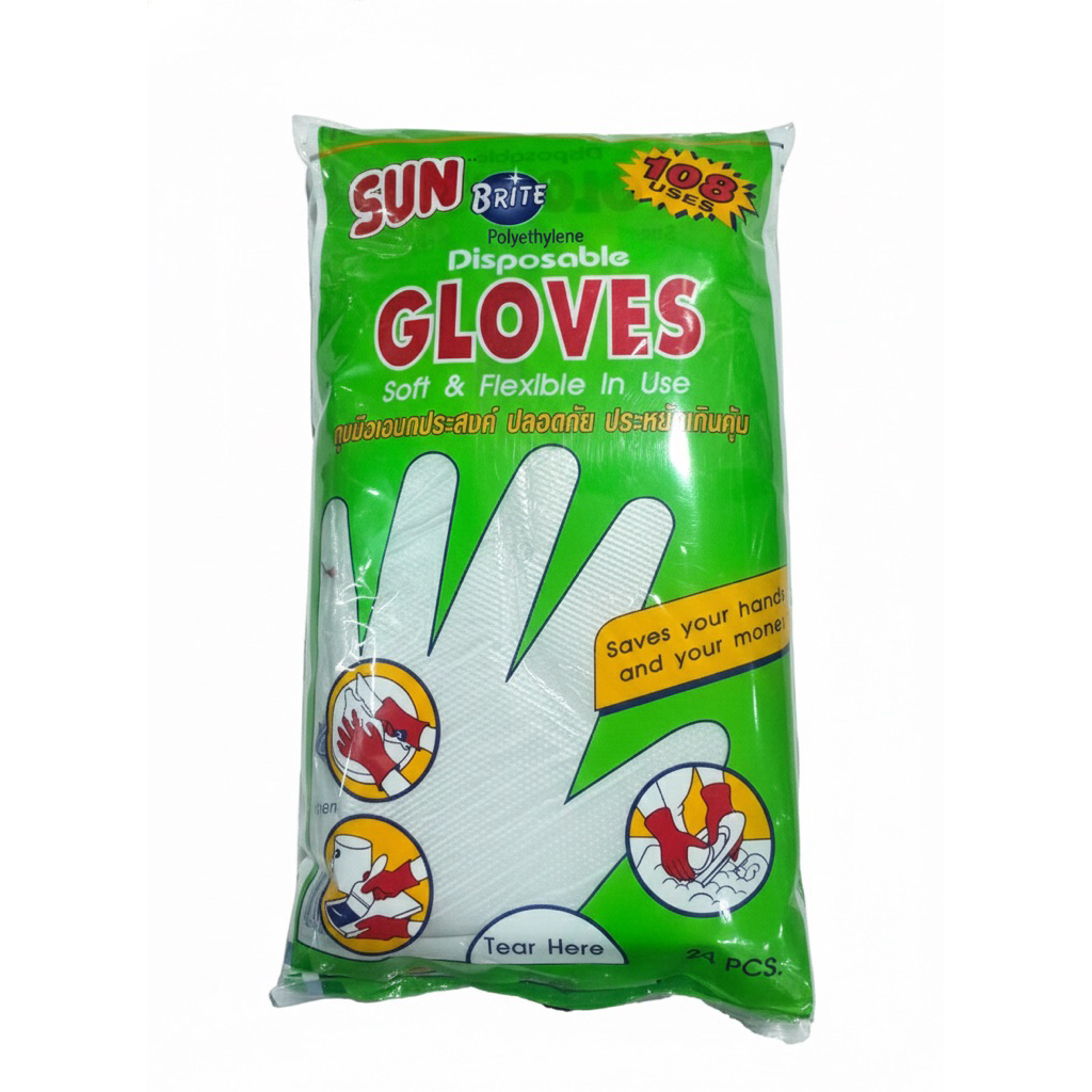 ถุงมือพลาสติกอเนกประสงค์ SUNBRITE 🧤🧤(โพลีเอทิลีน) ยกลัง‼️ ห่อละ 144 คู่ ลังละ 12 ห่อ ทั้งหมด 1,728 คู่