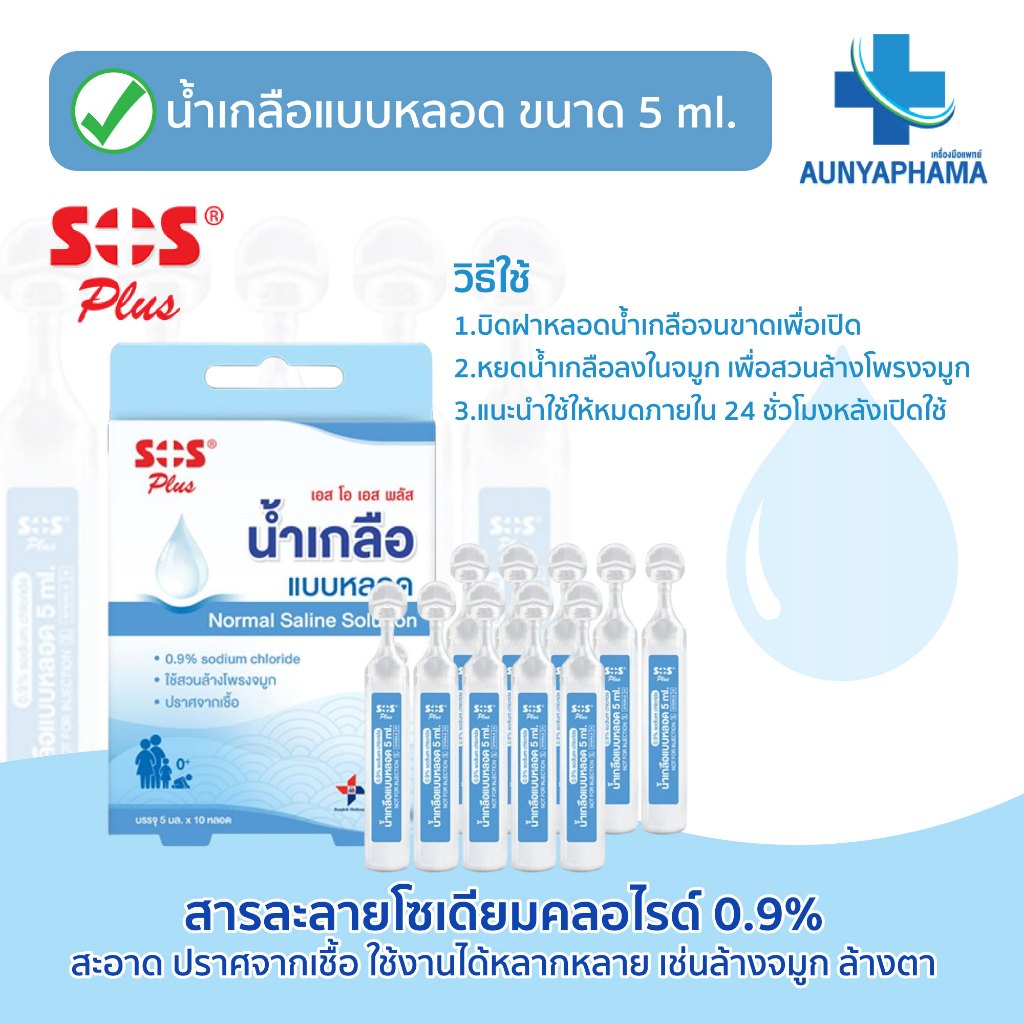 SOS Plus น้ำเกลือล้างจมูก แบบหลอด Normal Saline ส่งเร็ว ขนาด 5 ml. กล่องละ 10 หลอด ล้างจมูก ล้างตา ราคา ถูกที่สุด ดีลบีเคเค แกลเลอรีภาพที่ 6