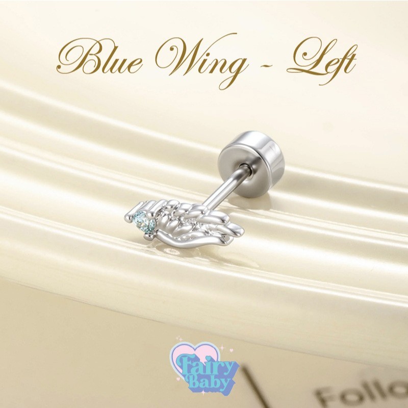 Fairybaby จิว Blue wing - Left ( 1 ชิ้น ) *ซ้าย*  แป้นแบน จิวหู ปีกนางฟ้า สีฟ้า ข้างซ้าย 0.8 ยาว 6 mm (J3-172)