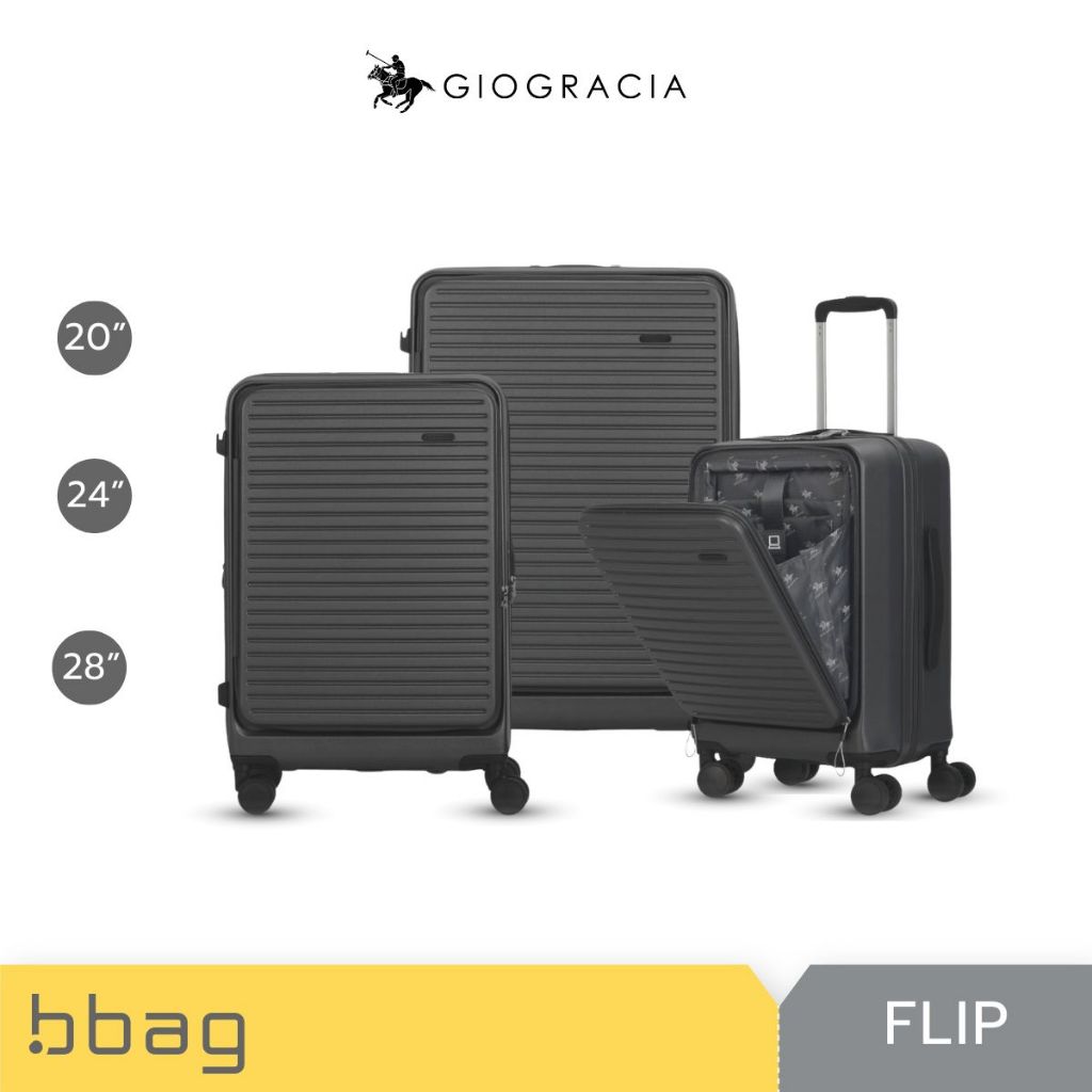 Giogracia Polo Club กระเป๋าเดินทางเปิดฝาหน้าได้ รุ่น FLIP (GIO12) วัสดุ ABS ใส่คอม 15.6" TSA Lock ขยายจุเพิ่ม [เทาดำ]