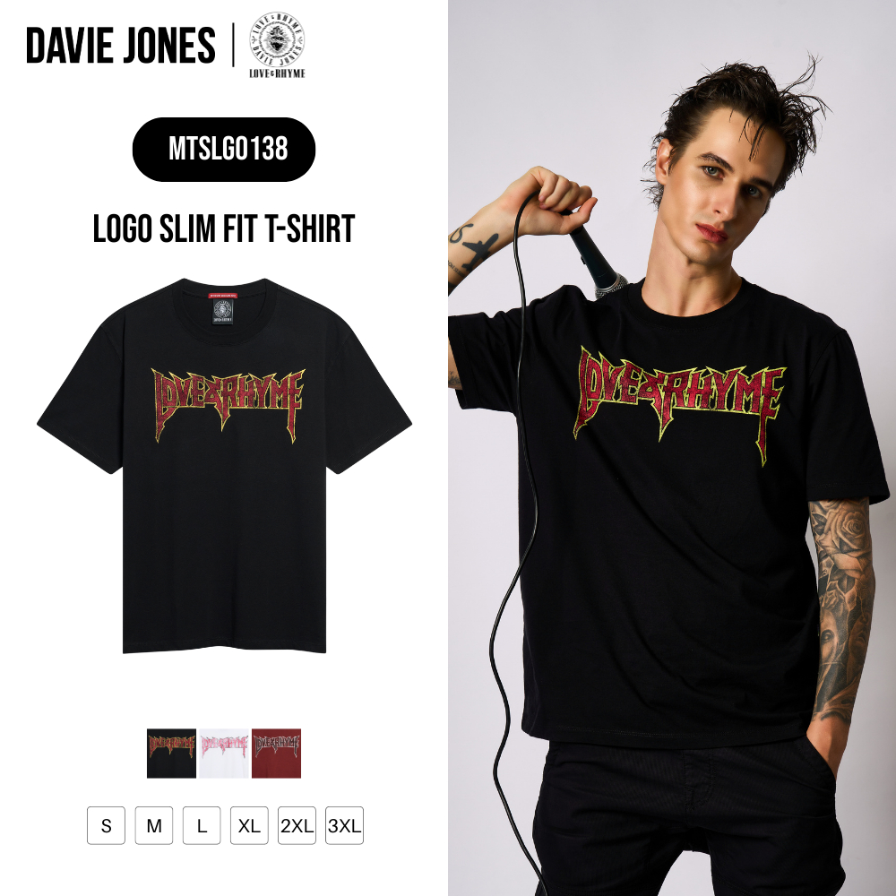 DAVIE JONES [ Love & Rhyme ] เสื้อยืด Logo Slim Fit T-Shirt LG0138 สีดำ ขาว แดง