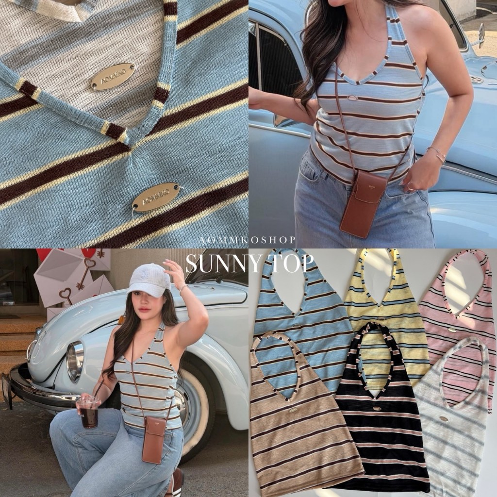 SUNNY TOP เสื้อกล้ามคล้องคอ สม็อคหลัง (เย็บอะไหล่) งานไซส์ M/L ผ้าใส่สบาย AOMMKOSHOP - S112