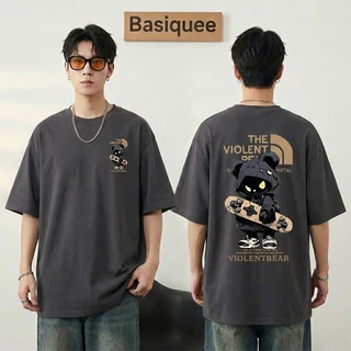 Basi💥 เสื้อดำ เสื้อ oversize สกรีนหน้าหลัง ลาย THE VIOLENT BEAR มิติ ผ้าคอตตอน 100% เนื้อผ้าเกรดพรีเมียม คอกลม ใส่สบาย