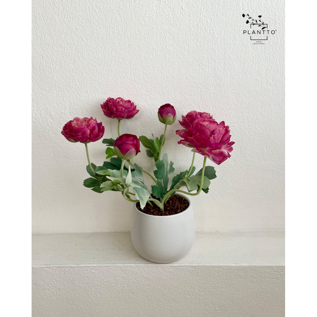 ดอกไม้ปลอม โบตั๋น Peony พร้อมกระถางเซรามิค สูงรวม 30 cm