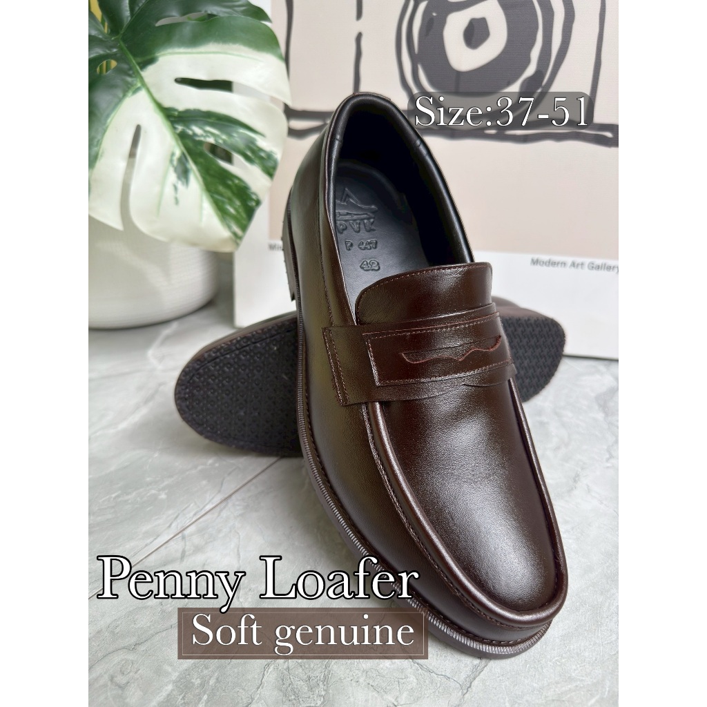 New PVK Black Leather Penny Loafer หนังวัวแท้ 100% สีดำ นุ่มใส่สบาย หน้าเท้ากว้างใส่ได้ มีไซส์ใหญ่ เปลี่ยนไซส์ได้