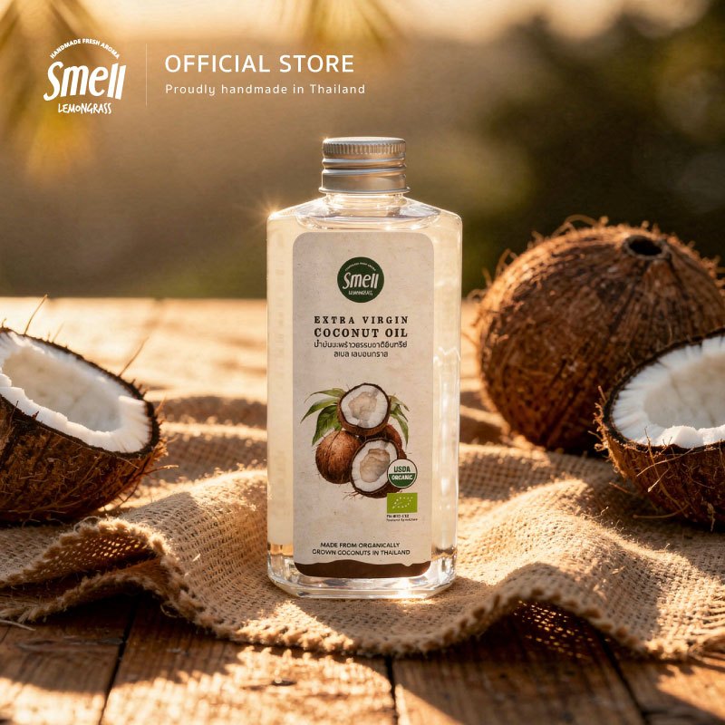 Smell Lemongrass Extra Virgin Coconut Oil 250ML น้ำมันมะพร้าวออแกนิค สกัดเย็น ธรรมชาติ 100%