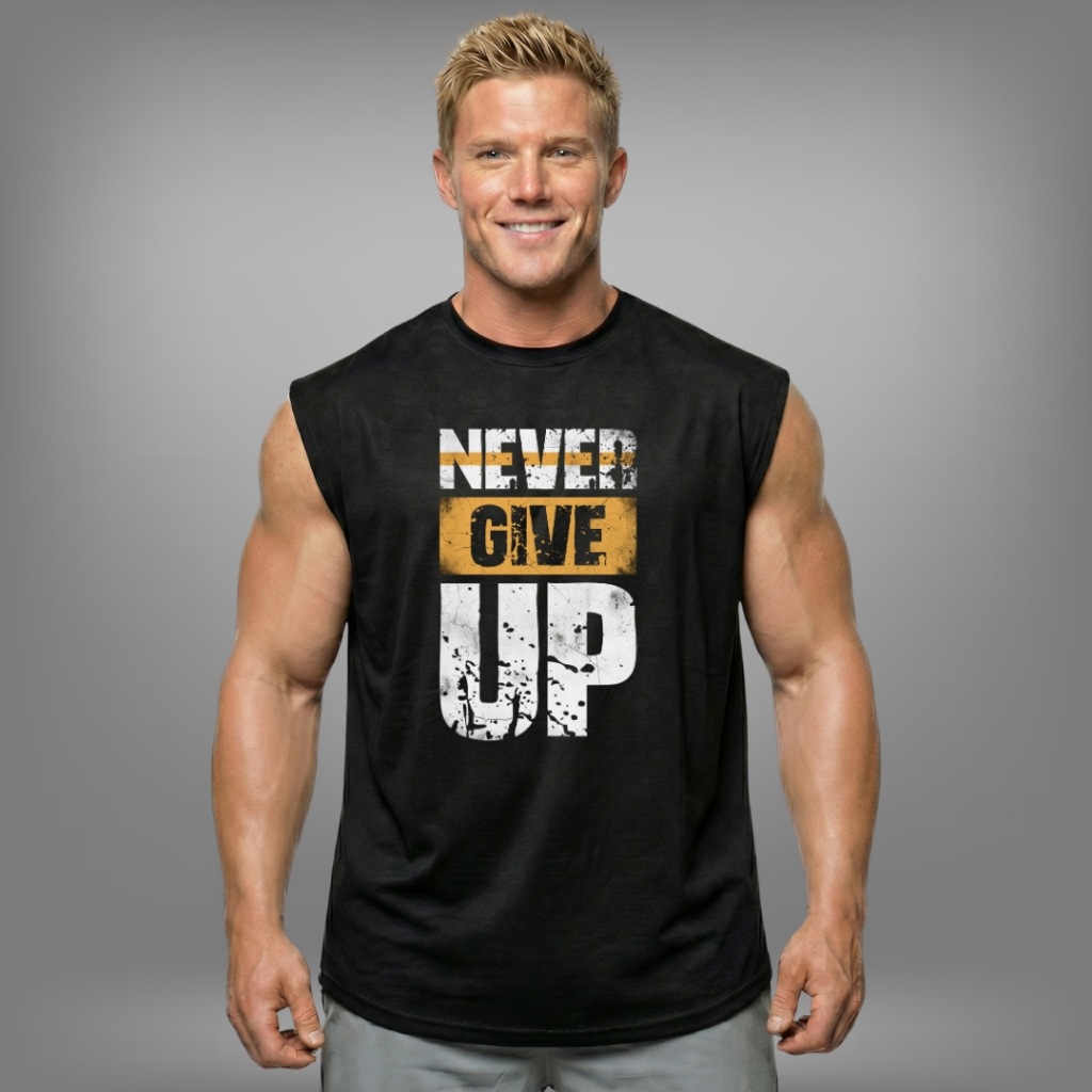 NEVER GIVE UP เสื้อแขนกุดทรงหลวม โอเวอร์ไซส์ Oversized Muscle Shirt