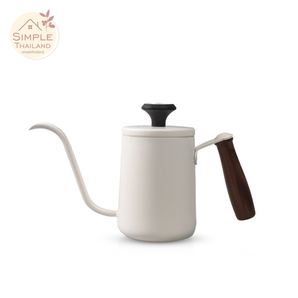 กาดริปกาแฟด้ามไม้ กาต้มน้ำสแตนเลส ชุดดริปกาแฟ Coffee dripper ชงกาแฟเองง่ายๆ ปากเทน้ำกว้าง4มิล Simplethailand