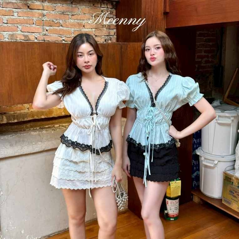 MISS (มีsize) เสื้อผูกหน้าน่ารักเเต่งลูกไม้ MEENNY