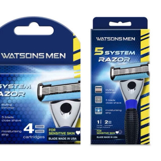 Watsons วัตสัน เม็น 5 ซิสเท็ม เรเซอร์ ชุดด้ามมีดโกนพร้อมใบมีดสำรอง สำหรับผู้ชาย.M30XX14
