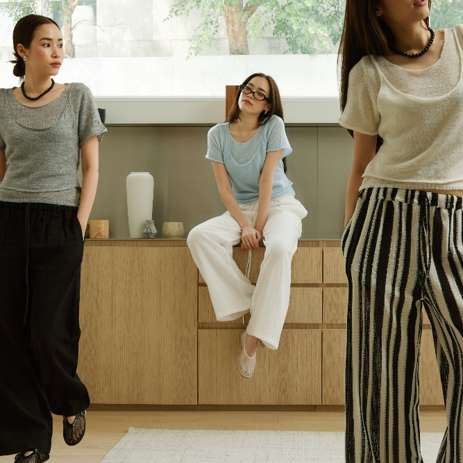 Kiri Layered Knit Top  - The Summer Project / เสื้อผูกโบว์ เสื้อเลเยอร์ เสื้อวู เสื้อไปคาเฟ่