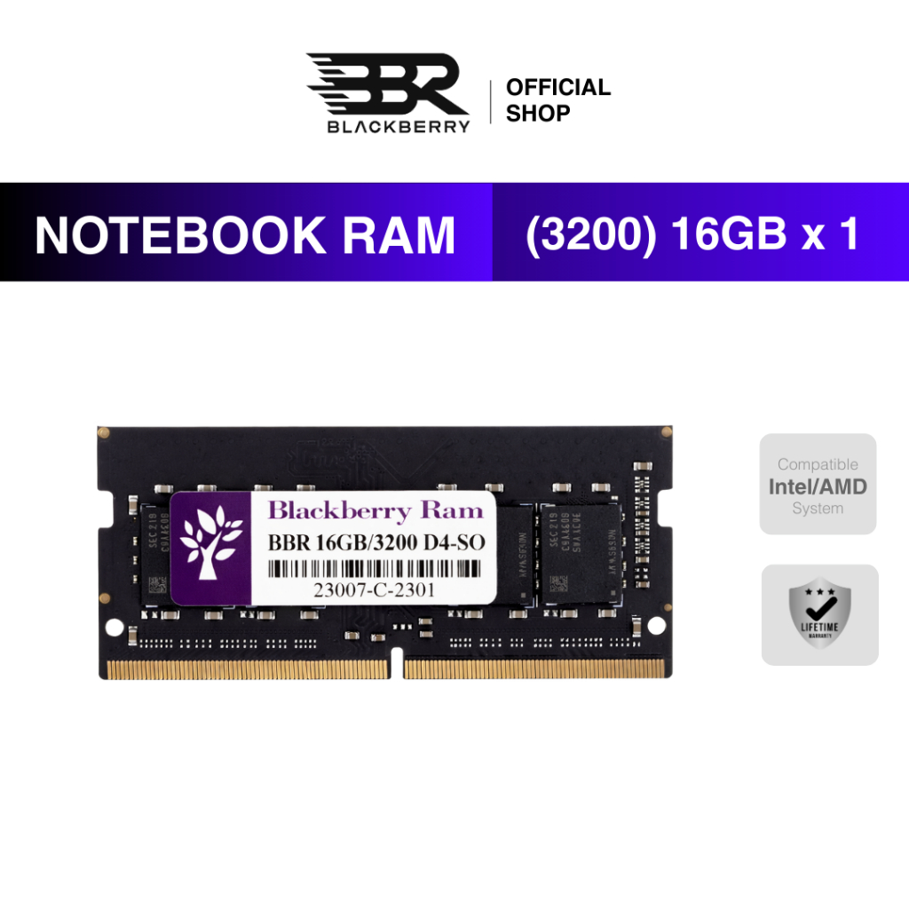 RAM Notebook DDR4 16GB 3200MHz Blackberry (BBR) 8 Chips รองรับโน๊ตบุ๊ค intel / AMD ประกัน Lifetime