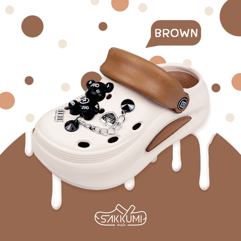 รองเท้าหัวโตพื้นหนาผู้หญิงลายโซ่การ์ตูน พื้นหนา 7 cm BB Double รุ่น BDE-738-5 กันลื่น กันน้ำ มี 6 สี