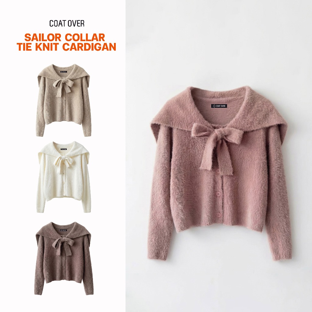 CO1205 | Sailor Collar Tie Knit Cardigan