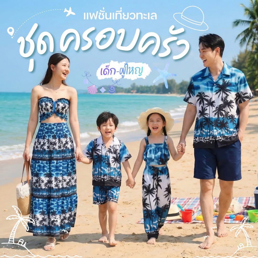 เซ็ตครอบครัว เซตคู่รัก ลูกลายมะพร้าวดำ เสื้อฮาวาย ชุดเด็ก ชุดเดรส(สินค้าขายแยกชิ้น)