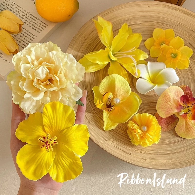 กิ๊บหนีบผม กิ๊บติดผมดอกไม้ สีเหลือง💛ลายชบา ลิลลี่ กล้วยไม้ สไตล์สาวหวาน น่ารักสดใส ใส่เที่ยวทะเล เทศกาลสาดน้ำ