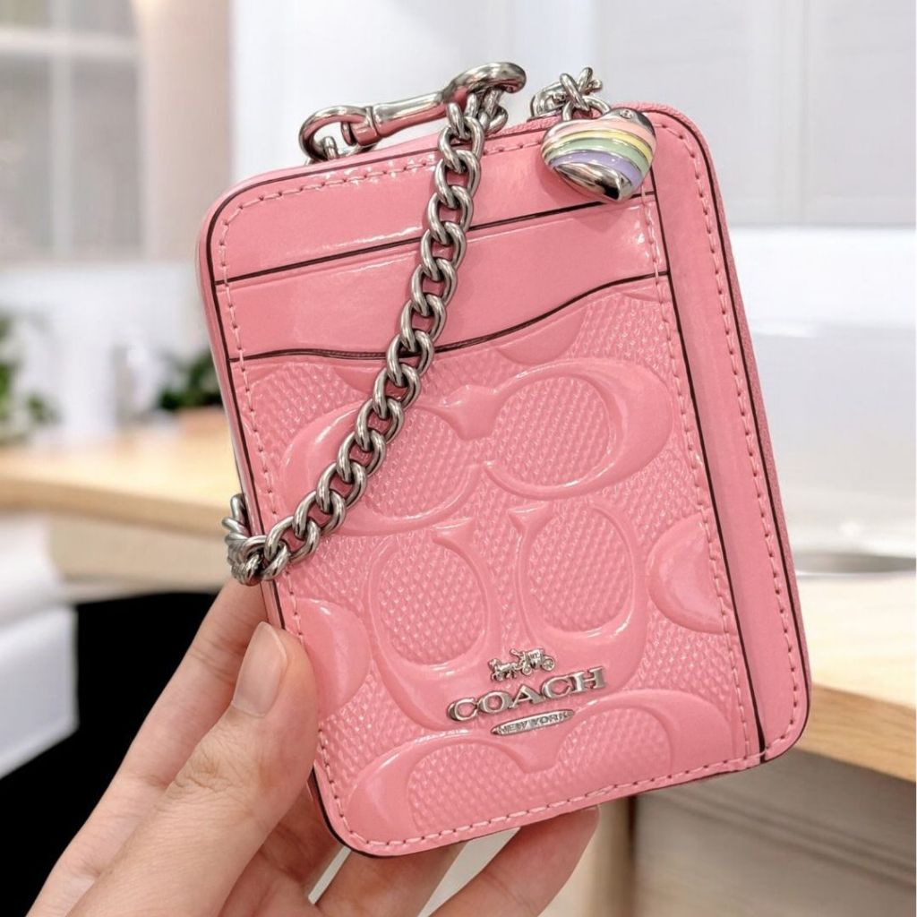COACH กระเป๋าใส่บัตร Zip Card Case In Signature Canvas (สายโซ่)