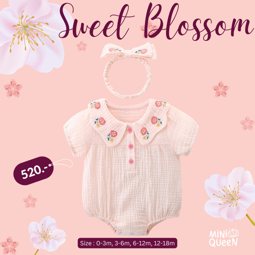 ชุดบอดี้สูทเด็กอ่อน ชุดเด็กผู้หญิง ชุดเด็กน่ารัก ผ้าคอตตอนนิ่ม สีชมพู พร้อมที่คาดผม (BDS00152)