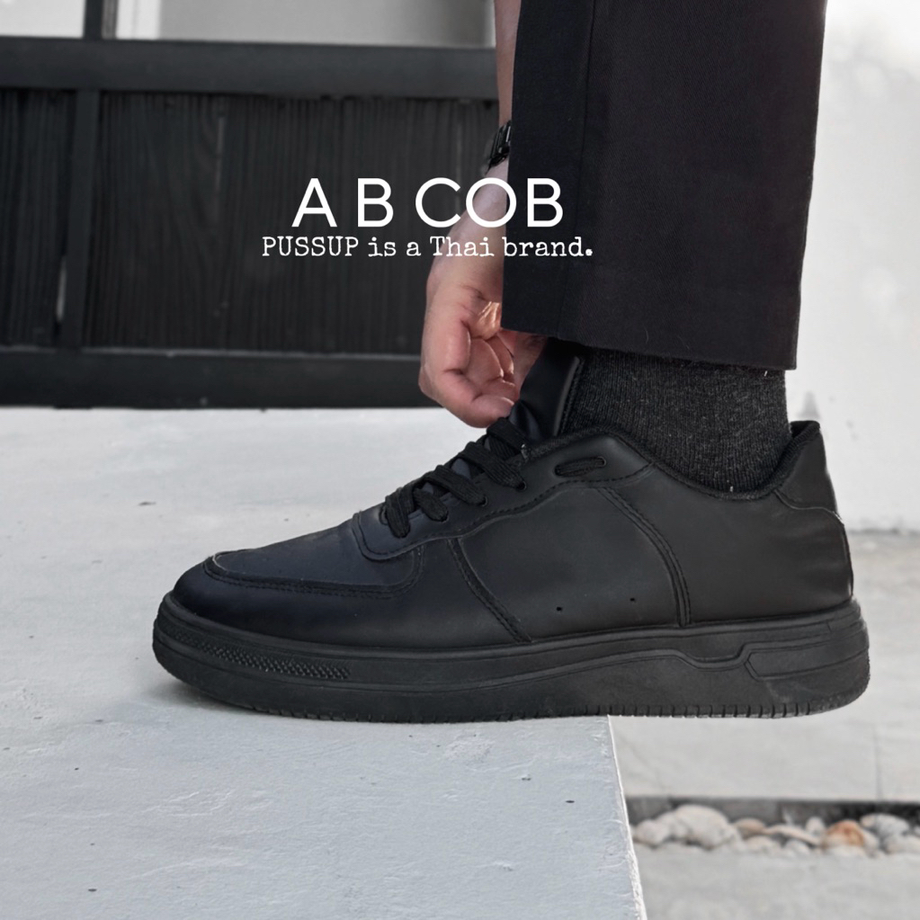 PUSSUP A B COB รองเท้าผ้าใบสีดำล้วน พื้นนุ่มใส่สบาย 39-44 ชาย,หญิง พร้อมส่งในไทย