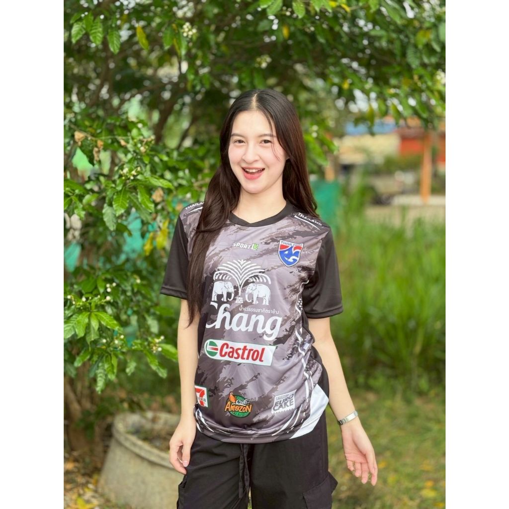 เสื้อกีฬาลายช้างโค้ง เสื้อกีฬาผ้าไมโคร มีไซซ์ M-3XL