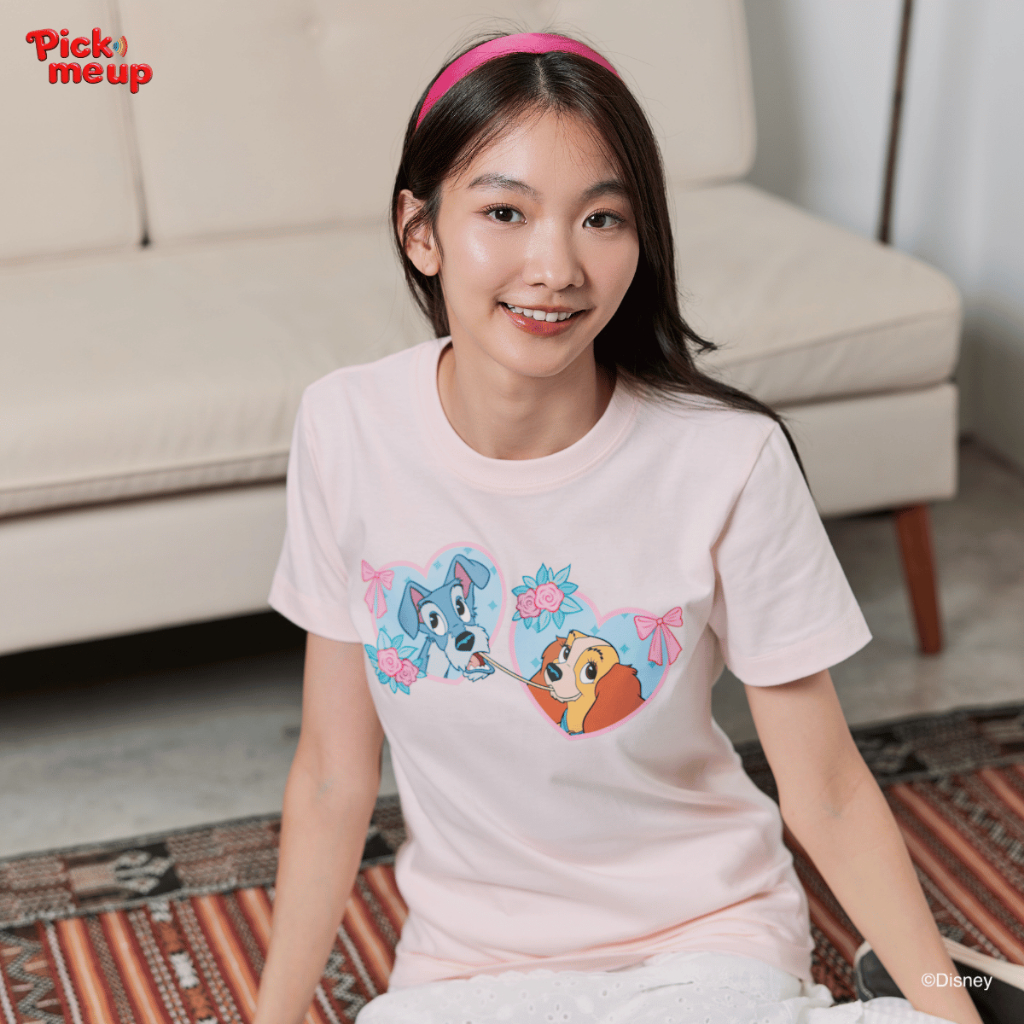 PickMeUp เสื้อยืดพิมพ์ลาย  Lady&The Tramp 2 Hearts ลิขสิทธิ์ Disney