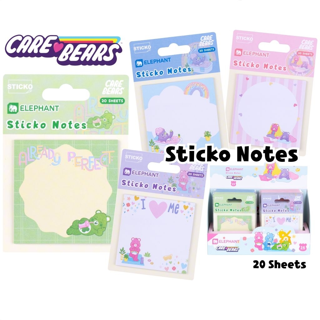 Elephant กระดาษโน้ตกาวในตัว Sticko Notes "Care Bears Pastel" จำนวน 20 แผ่น/แพ็ค ลอกติดซ้ำได้หลายครั้ง (ราคาต่อ 1 แพ็ค)