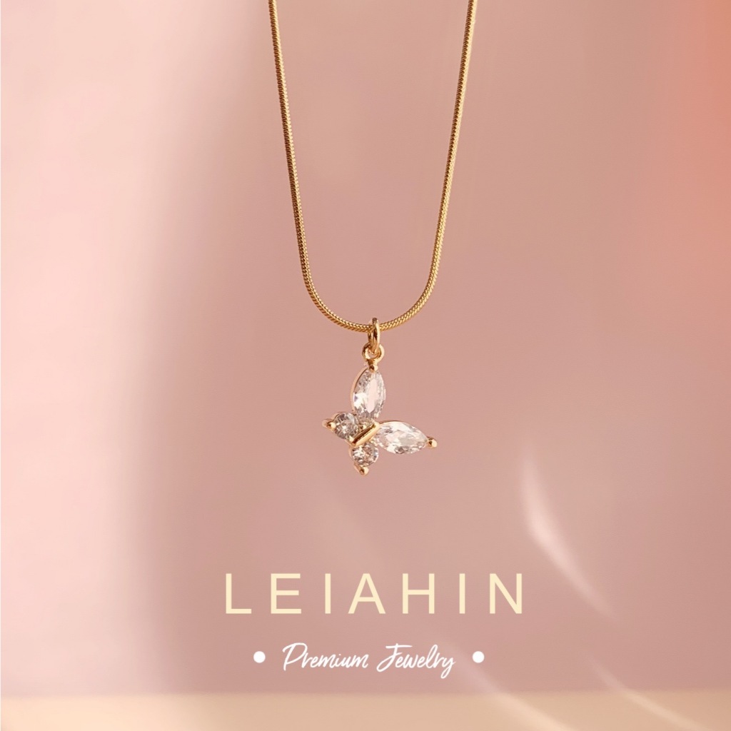 LEIAHIN Jewelry Butterfly จี้ผีเสื้อเงางามสร้อยคอแฟชั่นสำหรับสุภาพสตรี 8816n