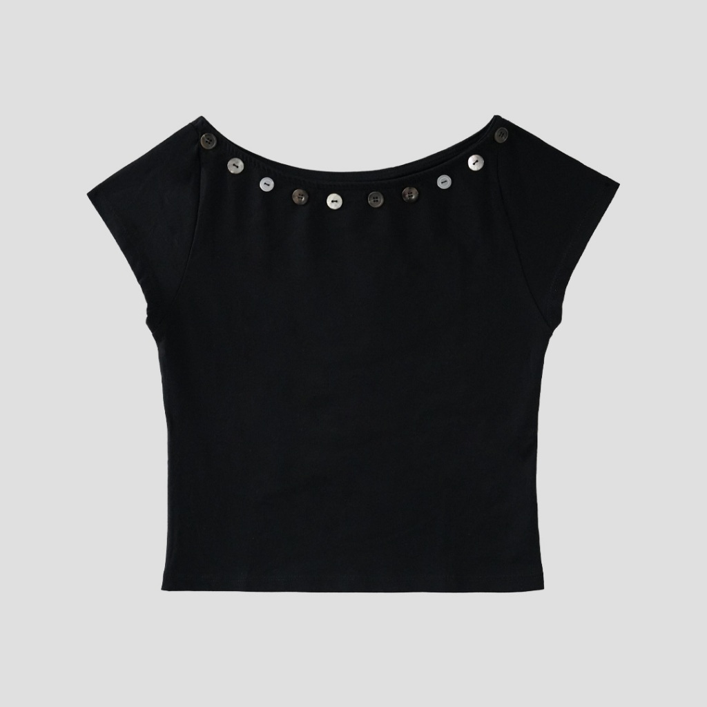 Garcon.dept | Buttons pattern neck baby tee | เสื้อยืดเบบี้ทรีปักกระดุม