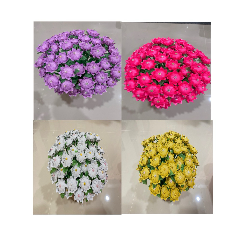 ดอกบัวเล็ก ดอกไม้เสียบต้นผ้าป่า กฐิน ชุด 10 ไม้ ริบบิ้นกากเพชร