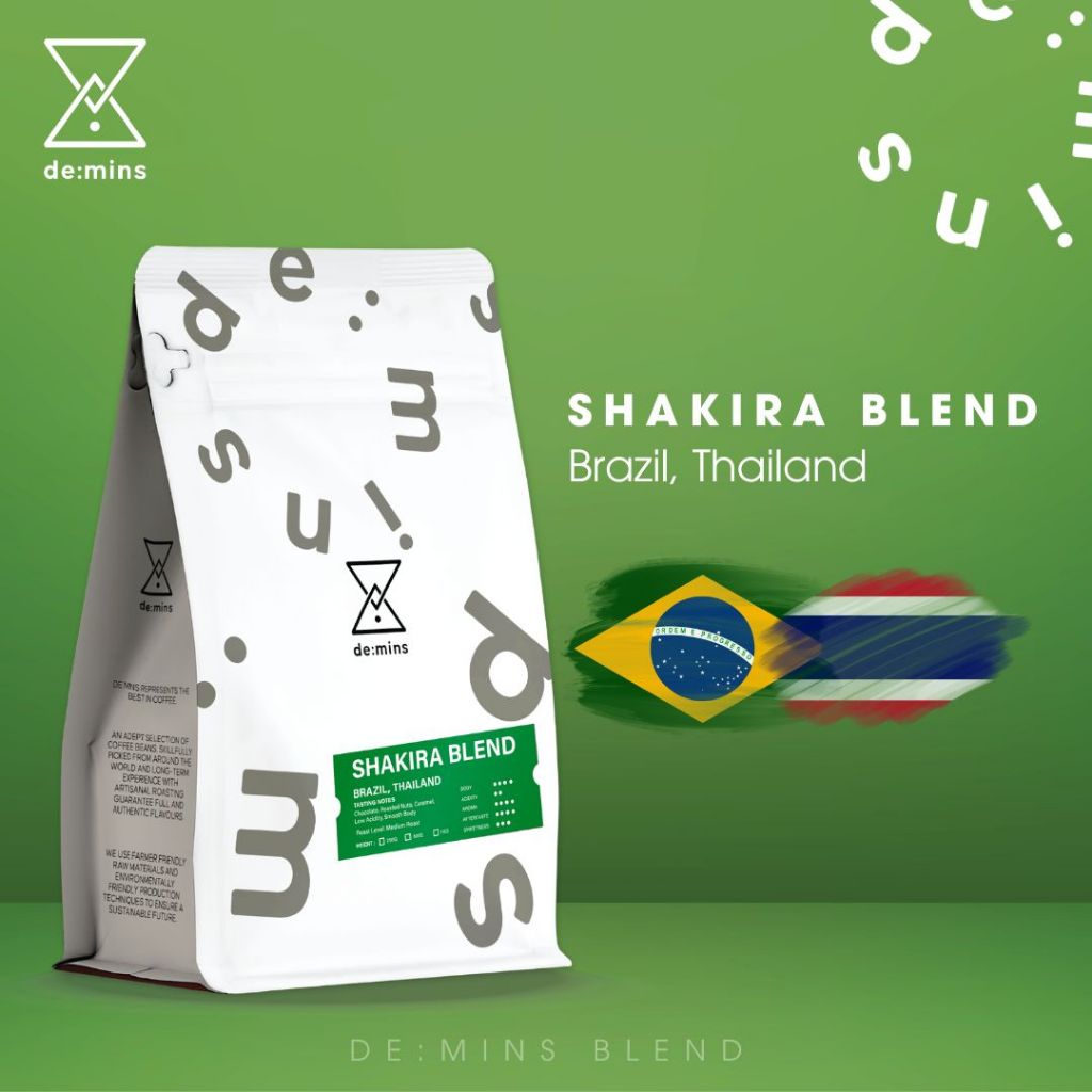 De:mins SHAKIRA BLEND (Brazil x Thai) เมล็ดกาแฟ Arabica คั่วกลาง (Medium Roast)