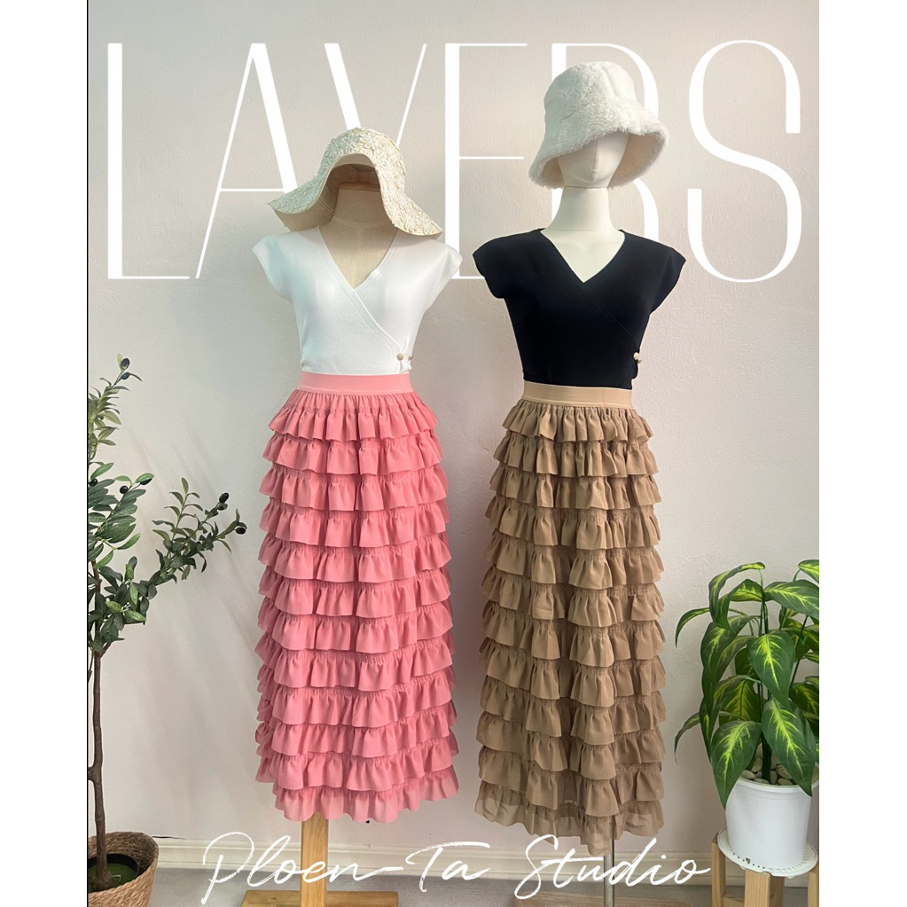Layers skirt กระโปรงยาว ดีเทลเย็บเลเยอร์เป็นชั้นๆ เอวสม็อค มี5สี - รูปที่ 7