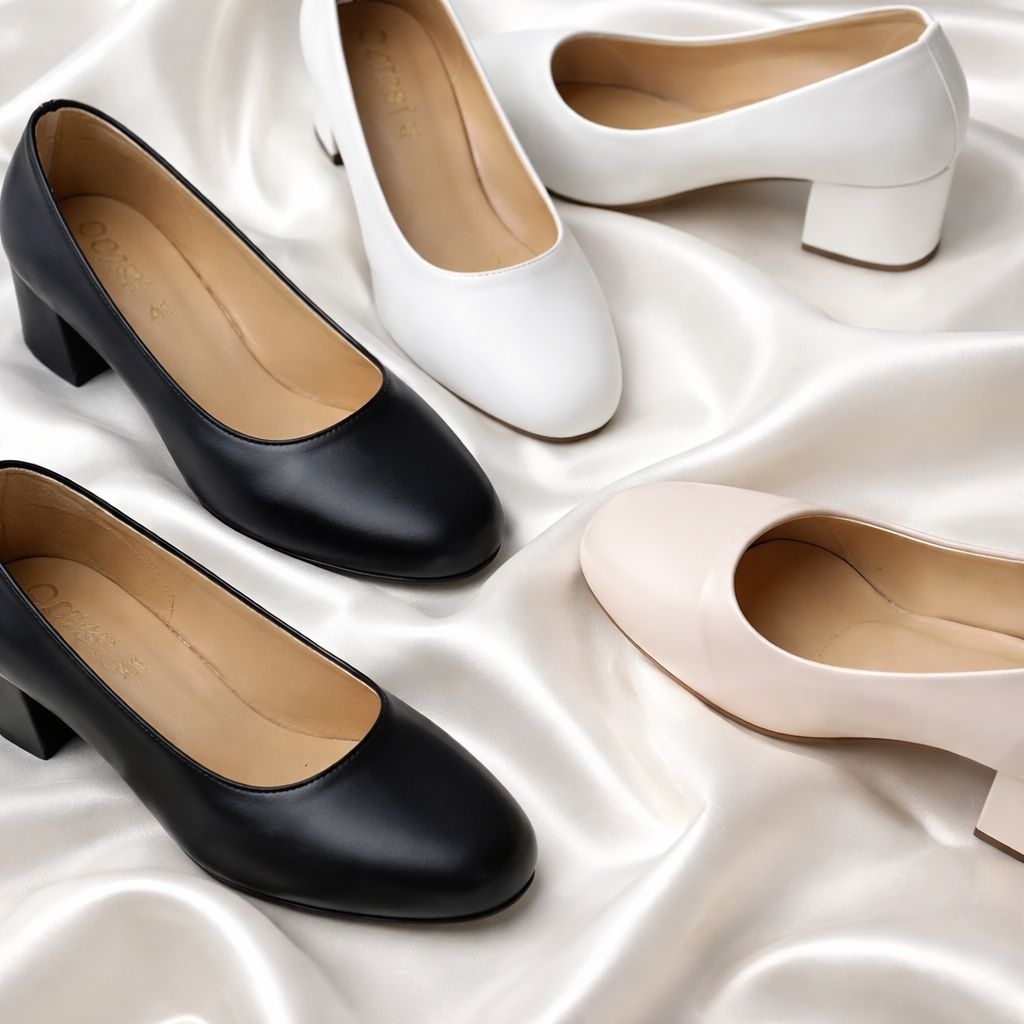 👠รองเท้าคัชชู  สูง 2 นิ้วคะ หนังเงา หัวตัด ส้นก้อน ถูกระเบียบทางการ สำหรับสาวทำงานคะ