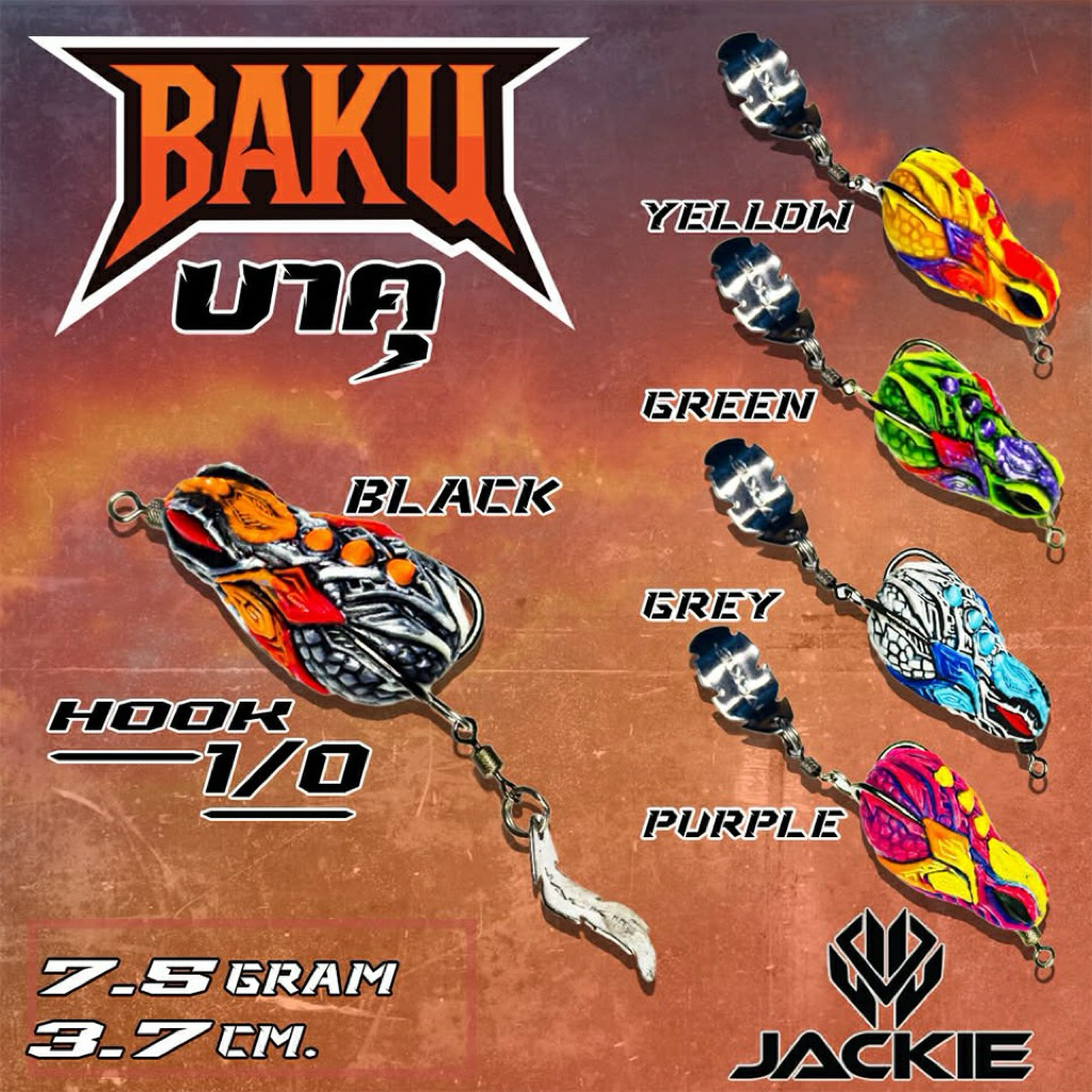 กบยางบาคุ BAKU ขนาด 3.7 ซม. 7.5 กรัม เหยื่อตกปลา คละสี