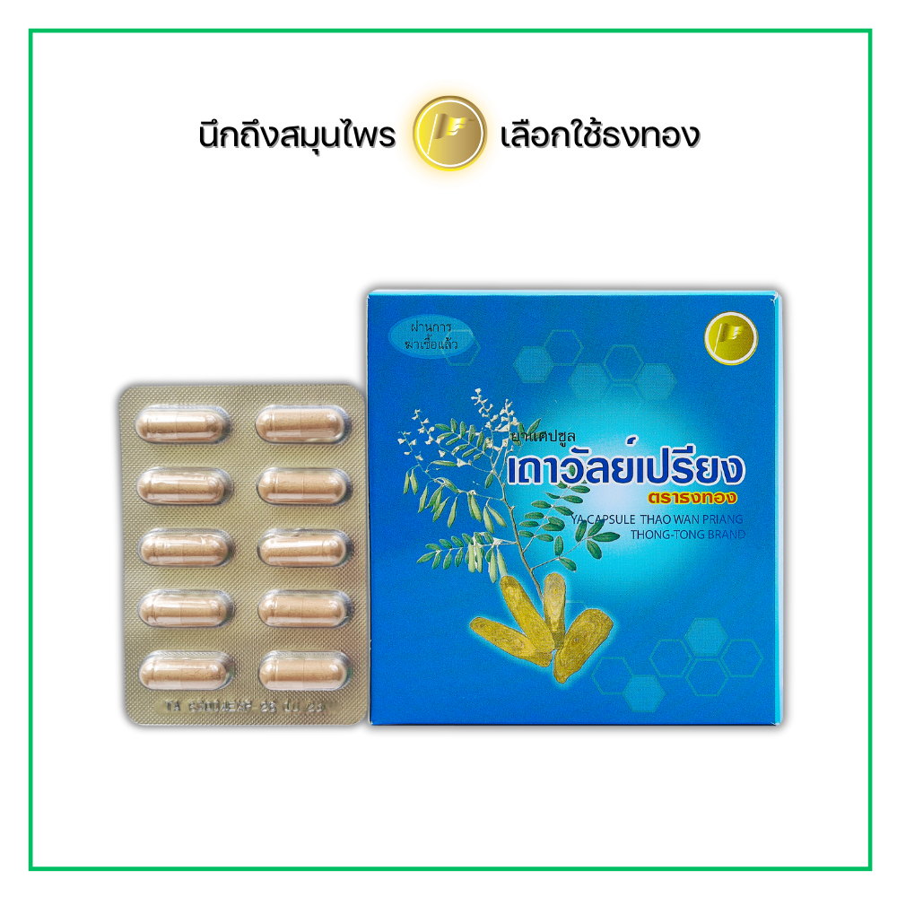 ยาแคปซูลเถาวัลย์เปรียง ตราธงทอง ขนาดบรรจุ 10*10 แคปซูล บรรเทาอาการปวดเมื่อยตามร่างกาย