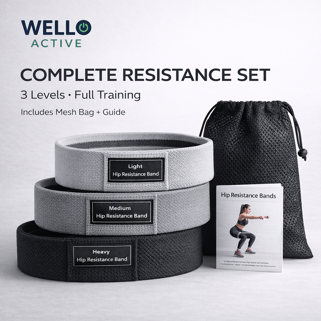 WELLO ยางยืดออกกำลังกาย แบบผ้า Resistance Band 3 แรงต้าน Hip Band ไม่ม้วน กันลื่น (Grey Black Set)