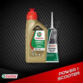 น้ำมันเครื่อง Castrol Power1 Scooter 0.8L. พร้อมน้ำมันเฟืองท้าย 120ml. กึ่งสังเคราะห์ รถสายพาน