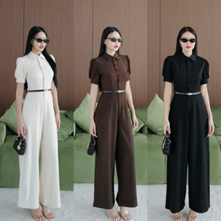 No.1 #5881 จั้มยาวแขนตุ๊กตากระดุมหน้า+เข็มขัด