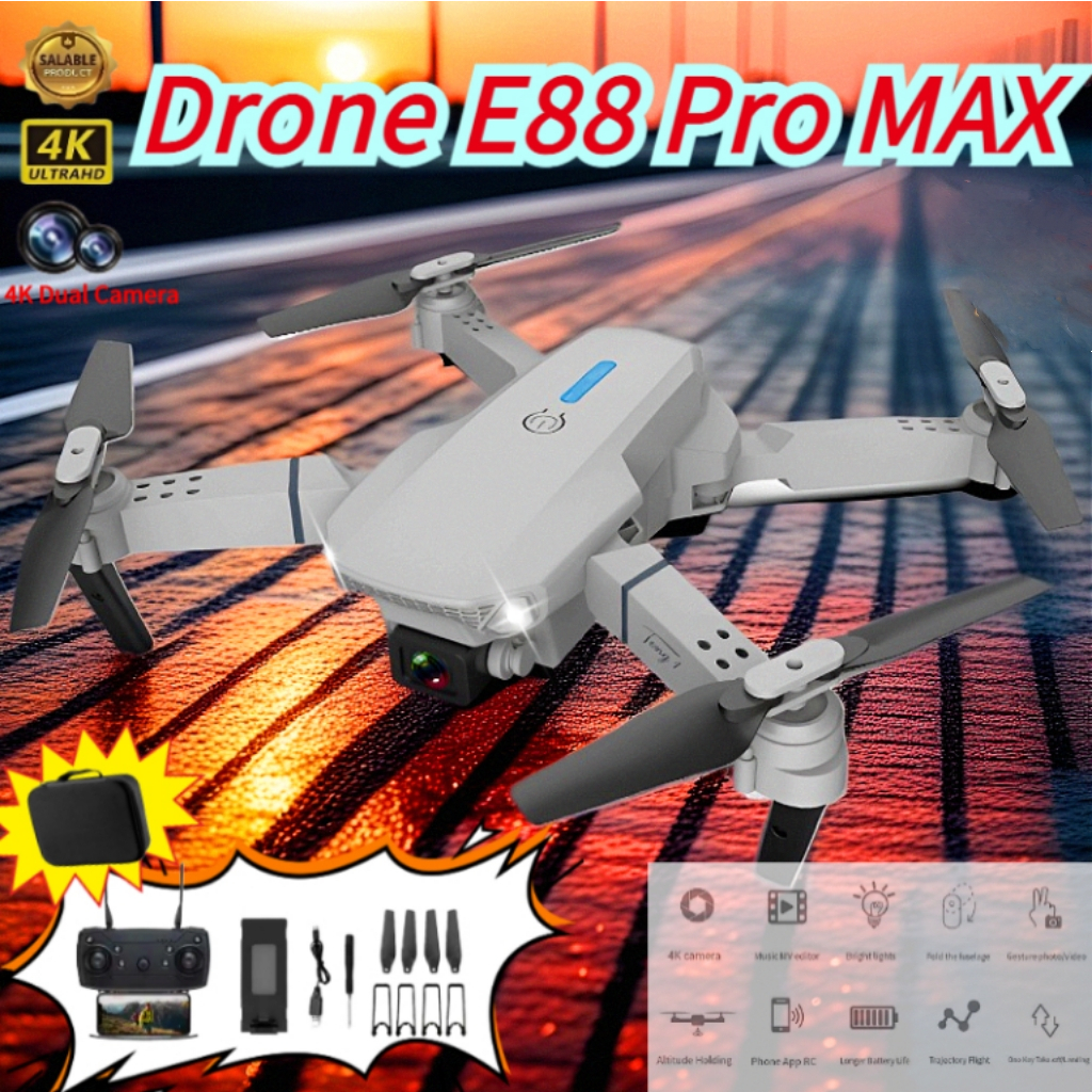 🔥2025 โดรนบังคับไร้สายคุณภาพสูง E88 Pro Max 4Kกล้องคู่พับได้ WiFi FPV ควบคุมแอป ของ เล่นทหาร🔥