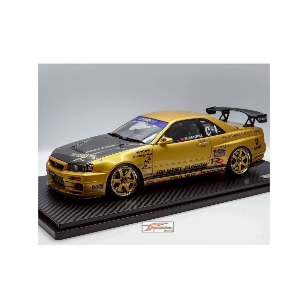 "TOP SECRET"  IGNITION MODEL  1/18 TOP SECRET 34GT-R (BNR34) GOLD