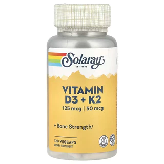 Solaray Vitamin D3 + K2 | 125 mcg / 50 mcg | วิตามินดี3 เค2 | แบบแคปซูล 60 / 120 VegCaps