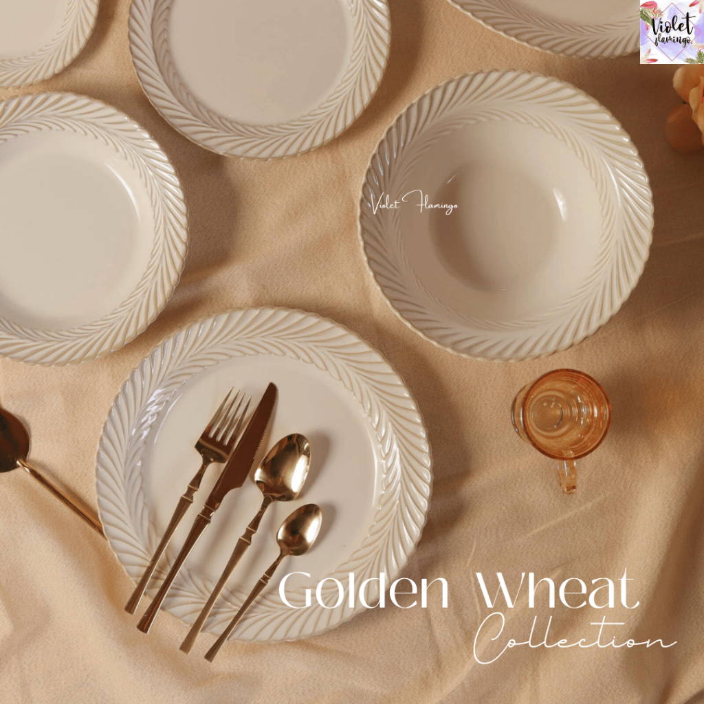 Violet Flamingo Golden Wheat Collection | ชุดจานเซรามิก ลายรวงข้าว สี Ivory White | จานอาหาร ชาม Ceramic Dinnerware Set รูปที่ 3