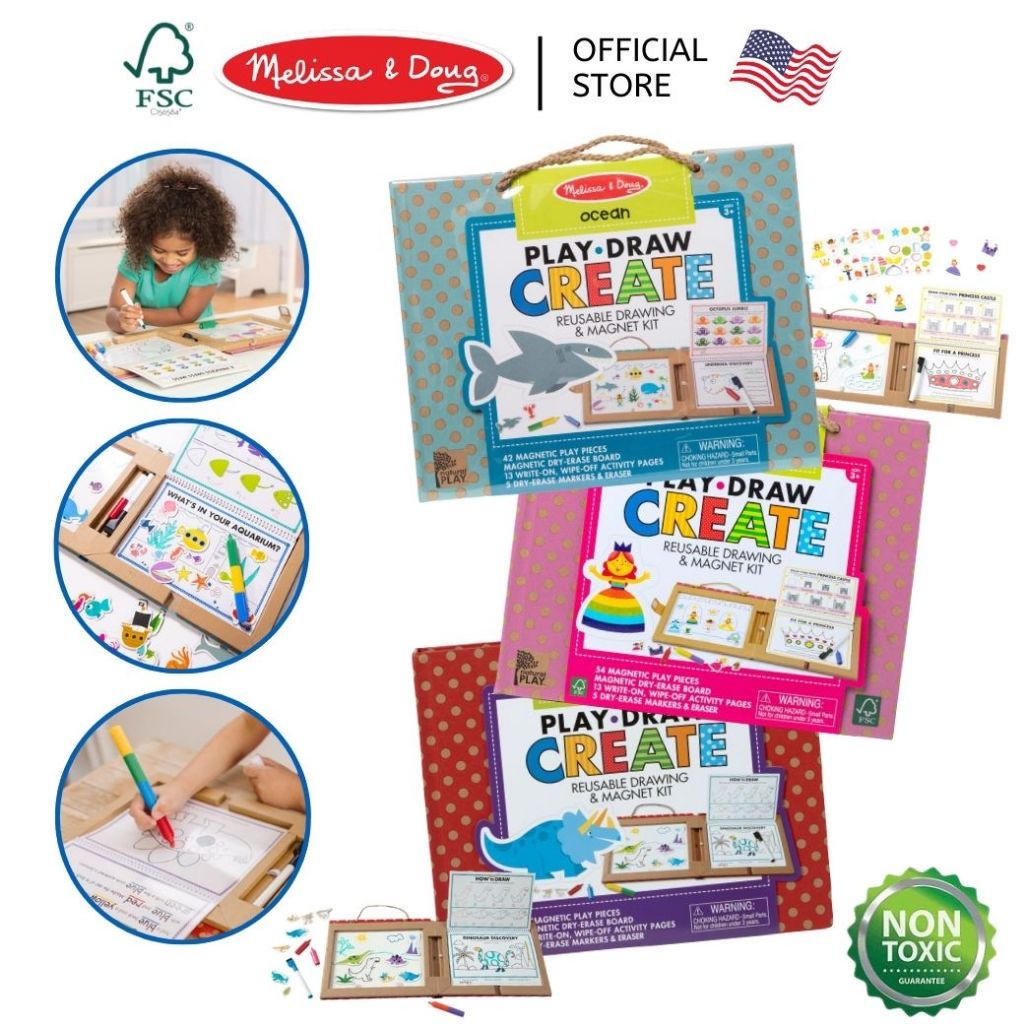 (ของแท้ USA) หนังสือแม่เหล็ก วาดรูป Play Draw Create Reusable Drawing & Magnet Melissa & Doug พกพา