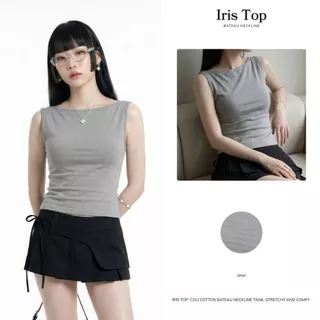 Iris Top เสื้อแขนกุดคอปาด ทรง Boxy elegant | ColiCotton100% - CP659