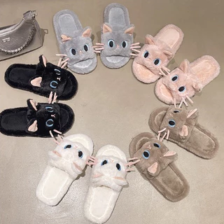 🎀สินค้าใหม่🎀รองเท้าสลิปเปอร์หน้าแมว รองเท้าแตะใส่ในบ้าน ผ้าขนนุ่มใส่สบาย รุ่น SH-1-37